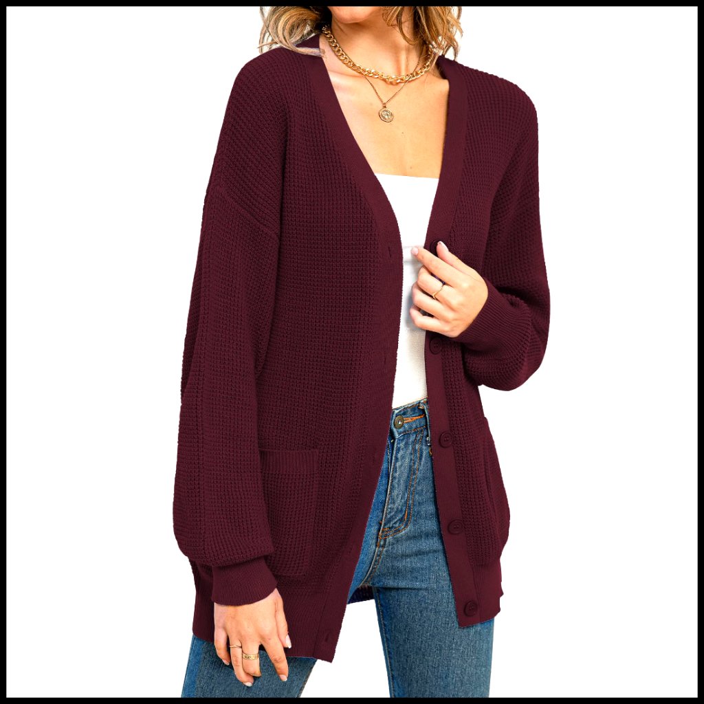 Oversized Cotton Cardigan Sweater With Pockets, Button Front, Relaxed Fit